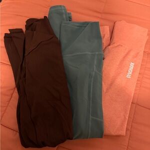 Gymshark Coral, Teal & Brown Workout Leggings - 3-Pack size XS